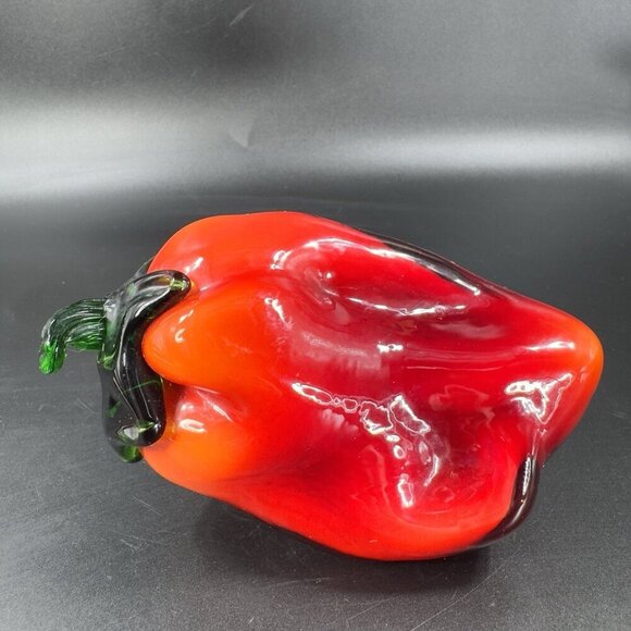 Vintage 1990s Art Glass Bell Pepper Large Red Pepper Figurine Glass Paperweight - Picture 15 of 15